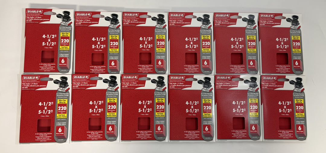 Diablo 4-1/2" x 5-1/2" 220 Grit Sanding Sheets – 72 Sheets (12 x 6-Pack Bulk)