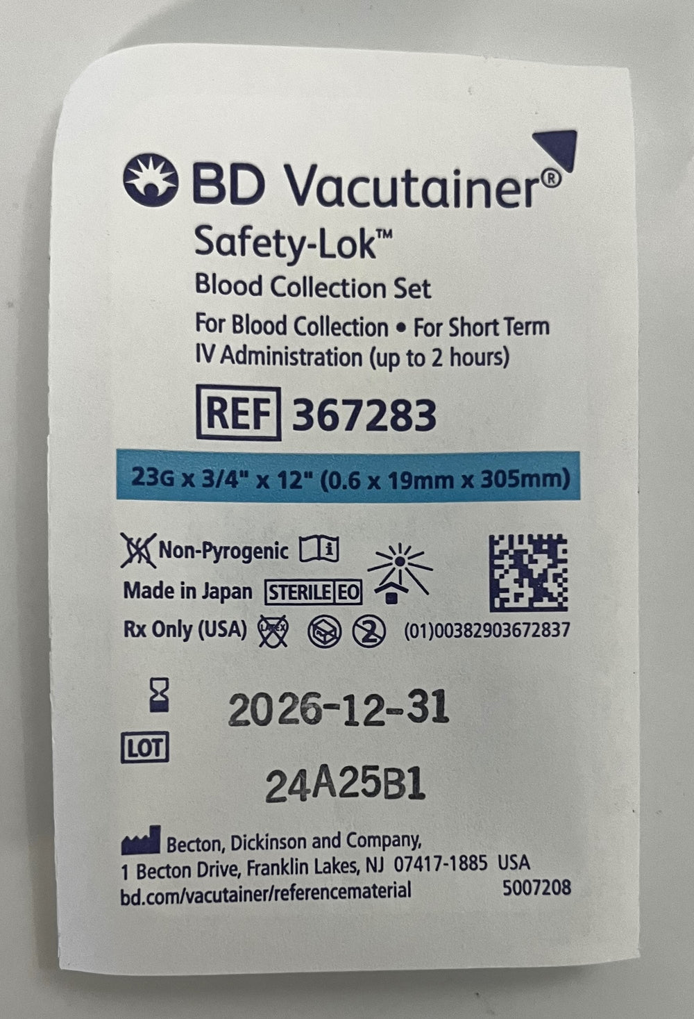 Vacutainer Push Button Blood Collection Set, Ref# 367283, 50 per case, for safe and precise blood draws.