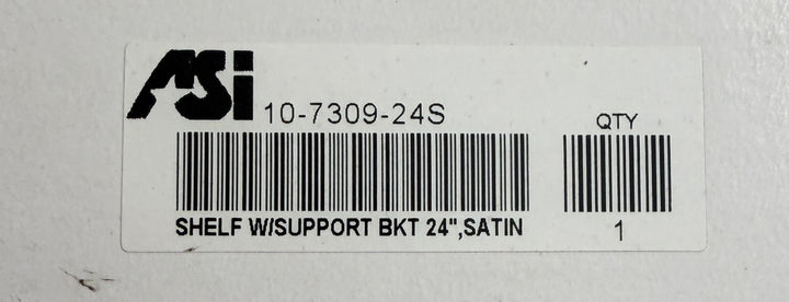Label for ASI wall-mounted stainless steel shelf with support bracket, featuring product code and quantity details on a white adhesive sticker.