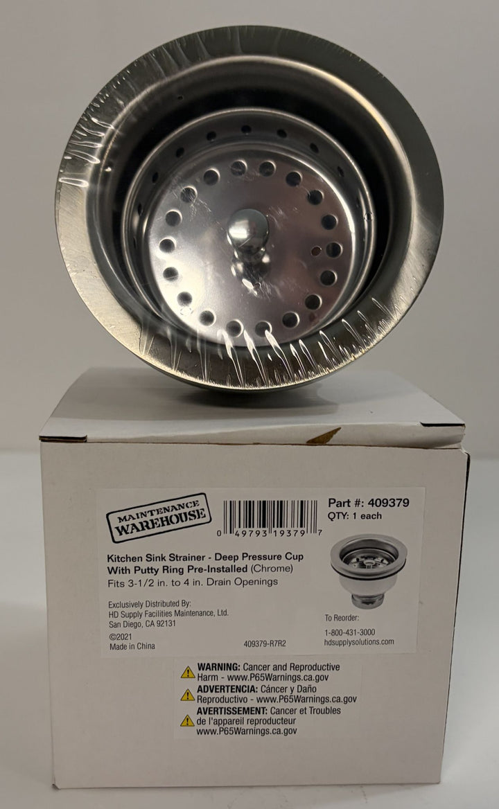 Maintenance Warehouse Sink Strainer Chrome 3.5–4" Drain w/ Putty Ring