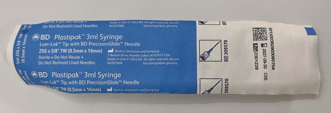 BD 309570 3ml Syringe with 25G x 5/8" Needle (100-Pack)