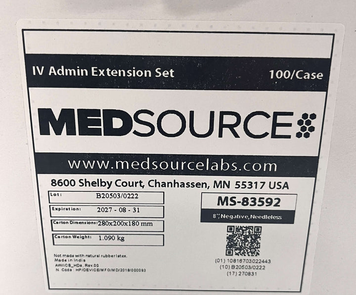 Medsource MS-83592 IV Admin Extension Set (100/Box)