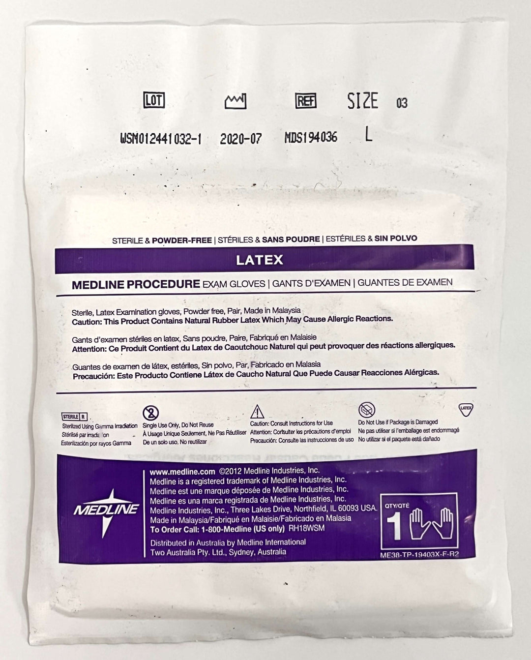 Medline MDS194036, Sterile Procedure Exam Gloves, Large, (50-Pairs)