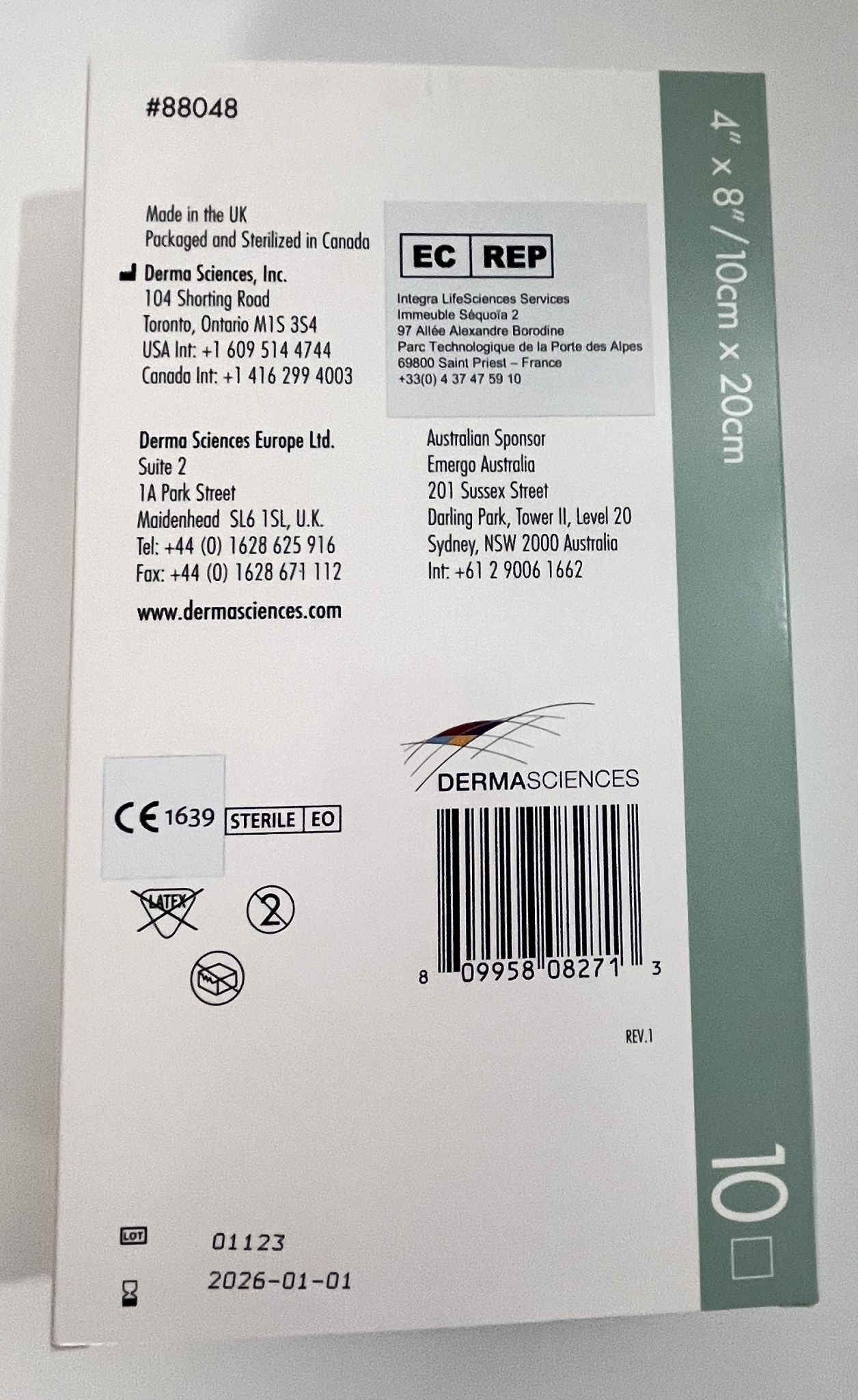 Algicell 88048 Calcium Alginate Dressing 4" x 8", 10 dressings per box
