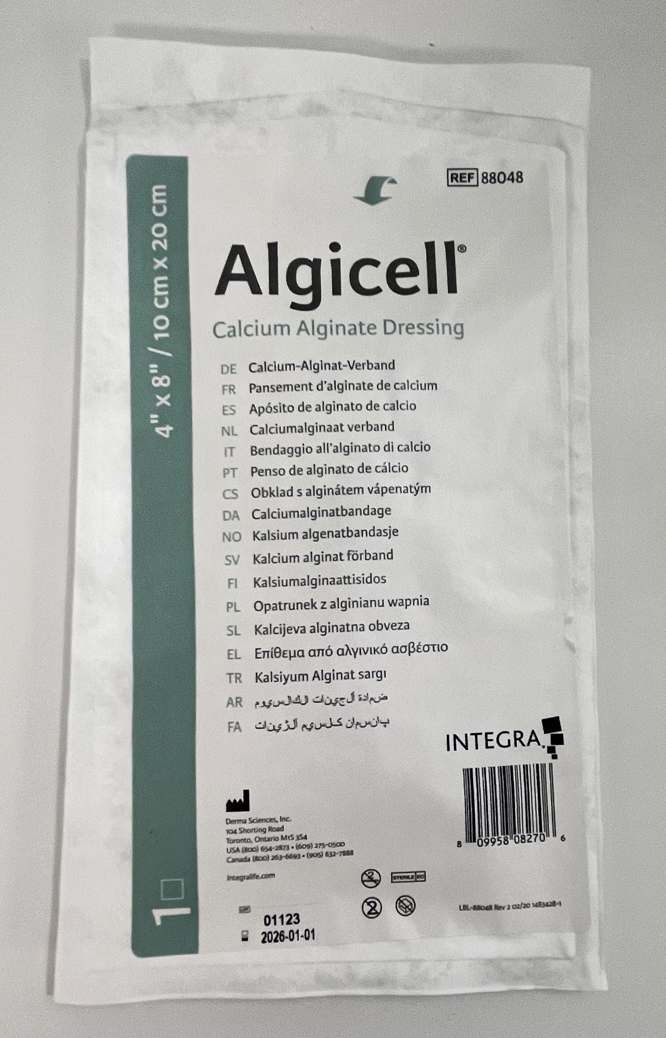 Algicell 88048 Calcium Alginate Dressing 4" x 8", 10 dressings per box