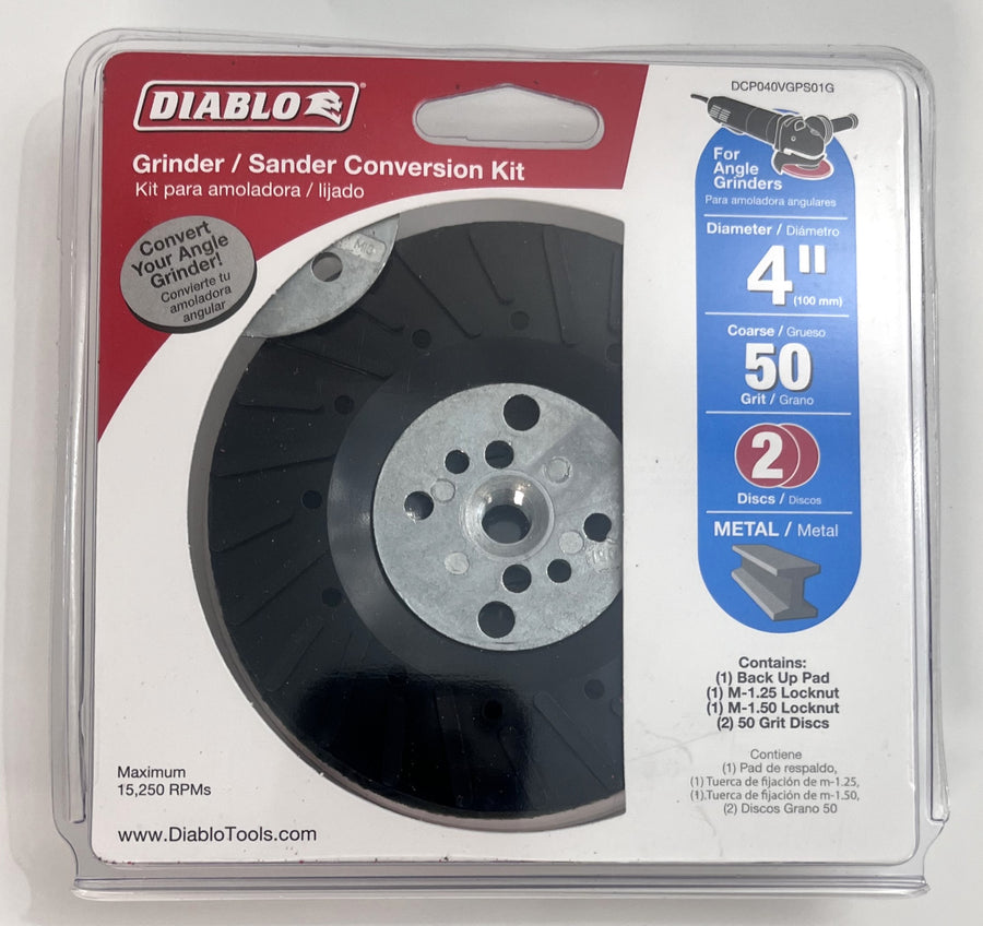 Diablo 4-inch 50 grit angle grinder sander conversion kit, ideal for sanding and surface prep, durable and easy to install.