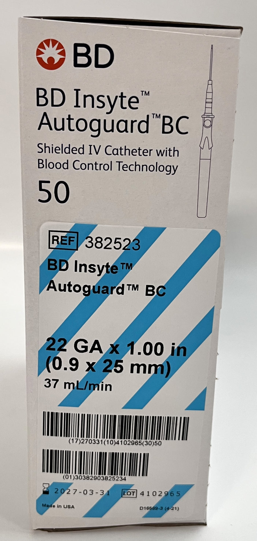 Insyte Autoguard shielded IV catheter, 20GA x 1 n with safety feature for protection, ideal for IV access.