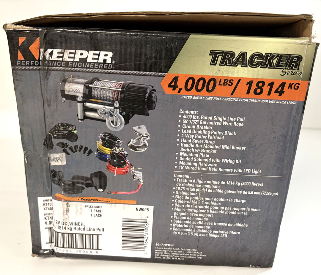Keeper KT4000 Electric Winch - 4,000 lb. Capacity - New Open Box