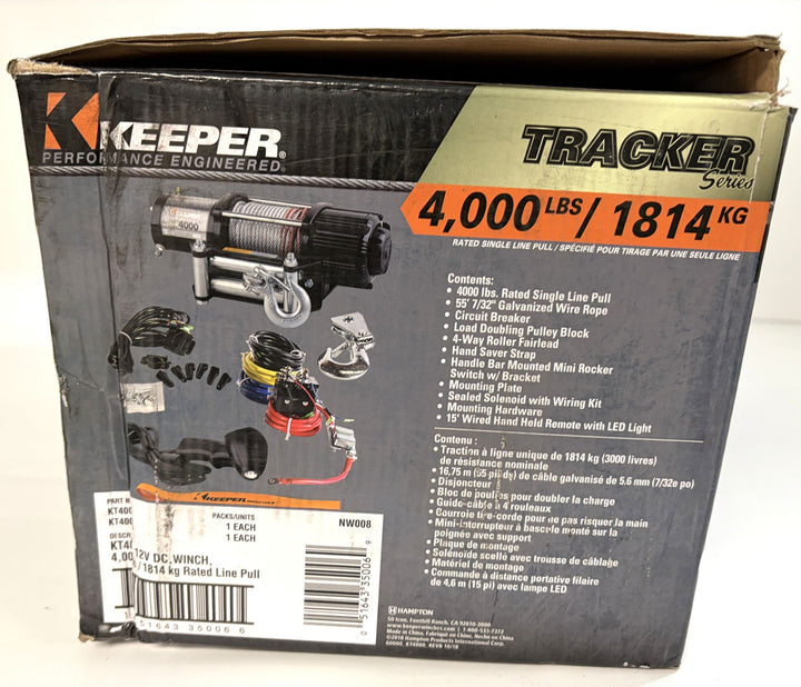 Keeper KT4000 Electric Winch - 4,000 lb. Capacity - New Open Box