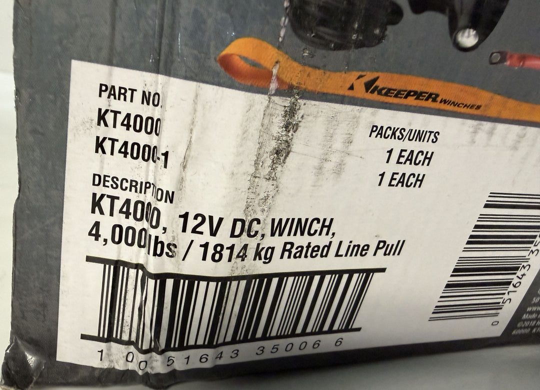 Keeper KT4000 Electric Winch - 4,000 lb. Capacity - New Open Box
