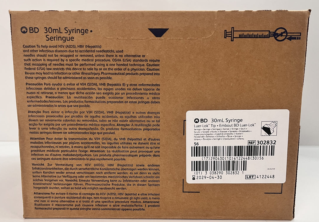 302832 Luer-Lok 30ml Syringe (56/Box)