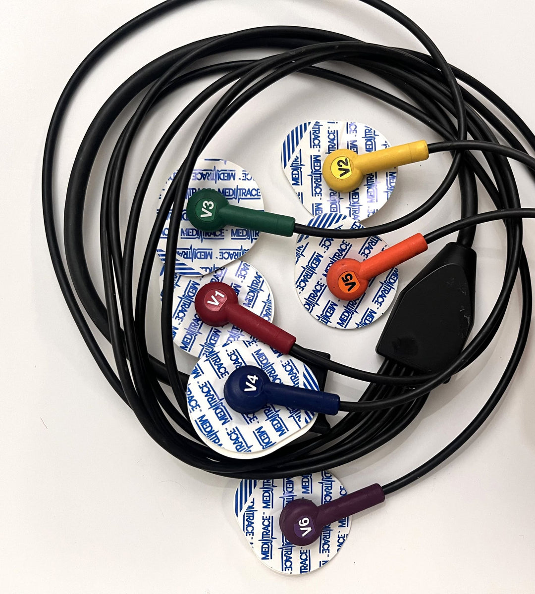 6-lead ECG patient lead wire cable compatible with ECG machines; designed for accurate heart monitoring and reliable signal quality.