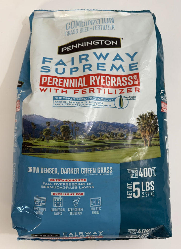 Pennington Fairway Supreme Ryegrass Seed & Fertilizer 5 lb Bag – 400 sq ft