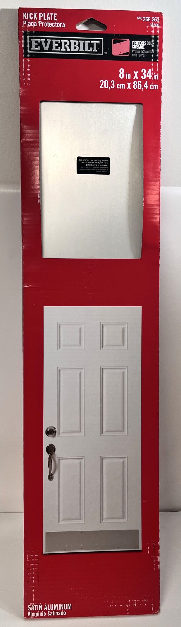 Everbilt 269263 Kick Plate 8" x 34" Satin Aluminum Door Protector