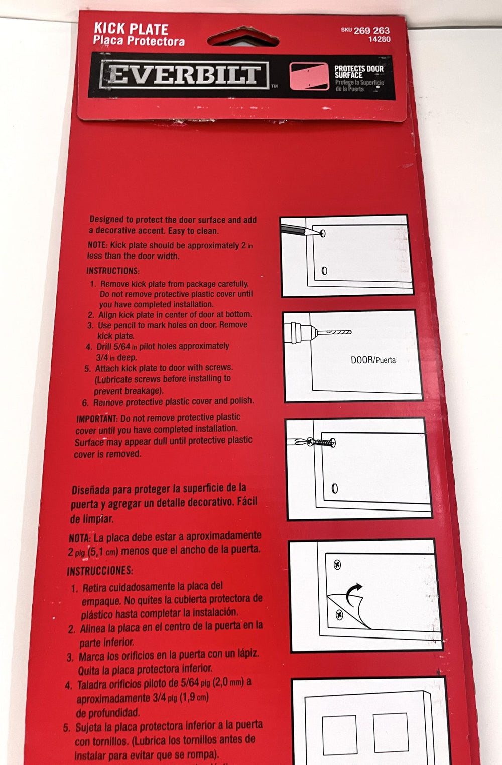 Everbilt 269263 Kick Plate 8" x 34" Satin Aluminum Door Protector