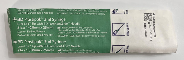 BD 309575 3ml Syringe LL Tip with 21G x 1" PrecisionGlide Needle