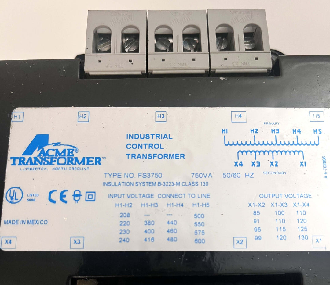 Acme Transformer FS3750: Industrial control transformer, 750 VA, 50/60 Hz. Reliable performance for demanding applications.