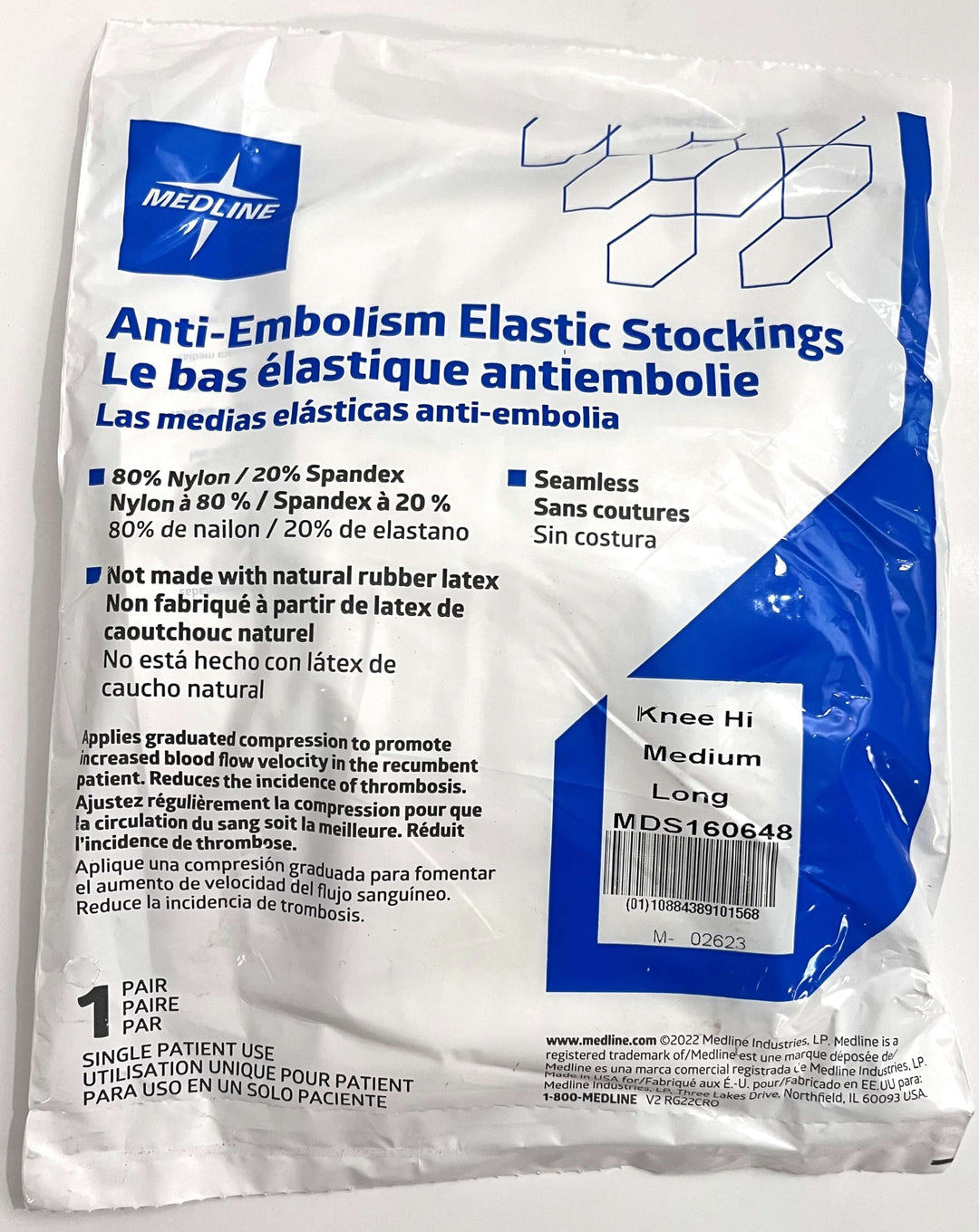 Medline MDS160648 EMS Anti-Embolism Elastic Stockings Knee Hi Medium Long (1 Pair)