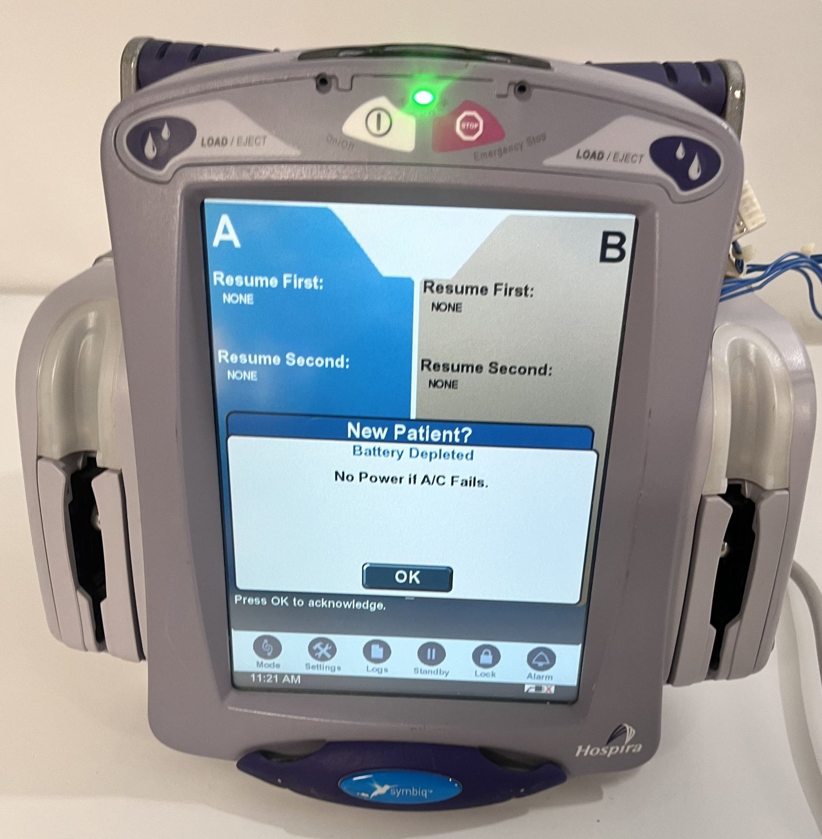 Pre-Owned Hospira Symbiq IPX1 Dual Channel Infusion Pump System AS-IS. NO RETURNS.
