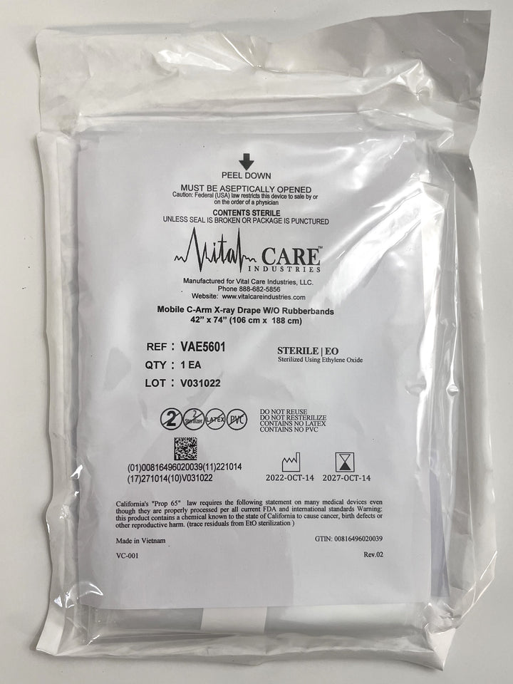 Vital Care VAE5601 Mobile C-Arm X-ray Drape W/O Rubberbands 42" x 74"