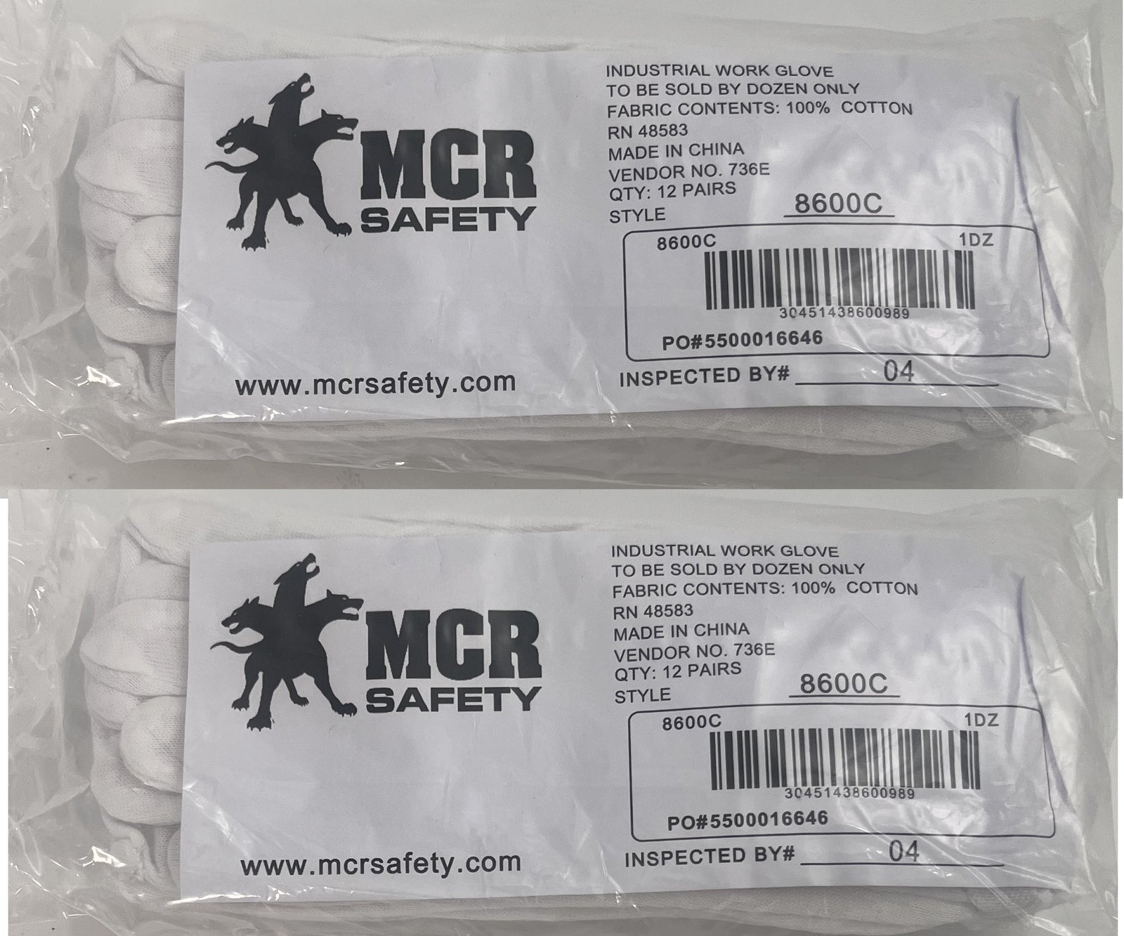 MCR Safety Work Gloves 8600C, Cotton Knit (2 Packs, 12 Pairs Each)