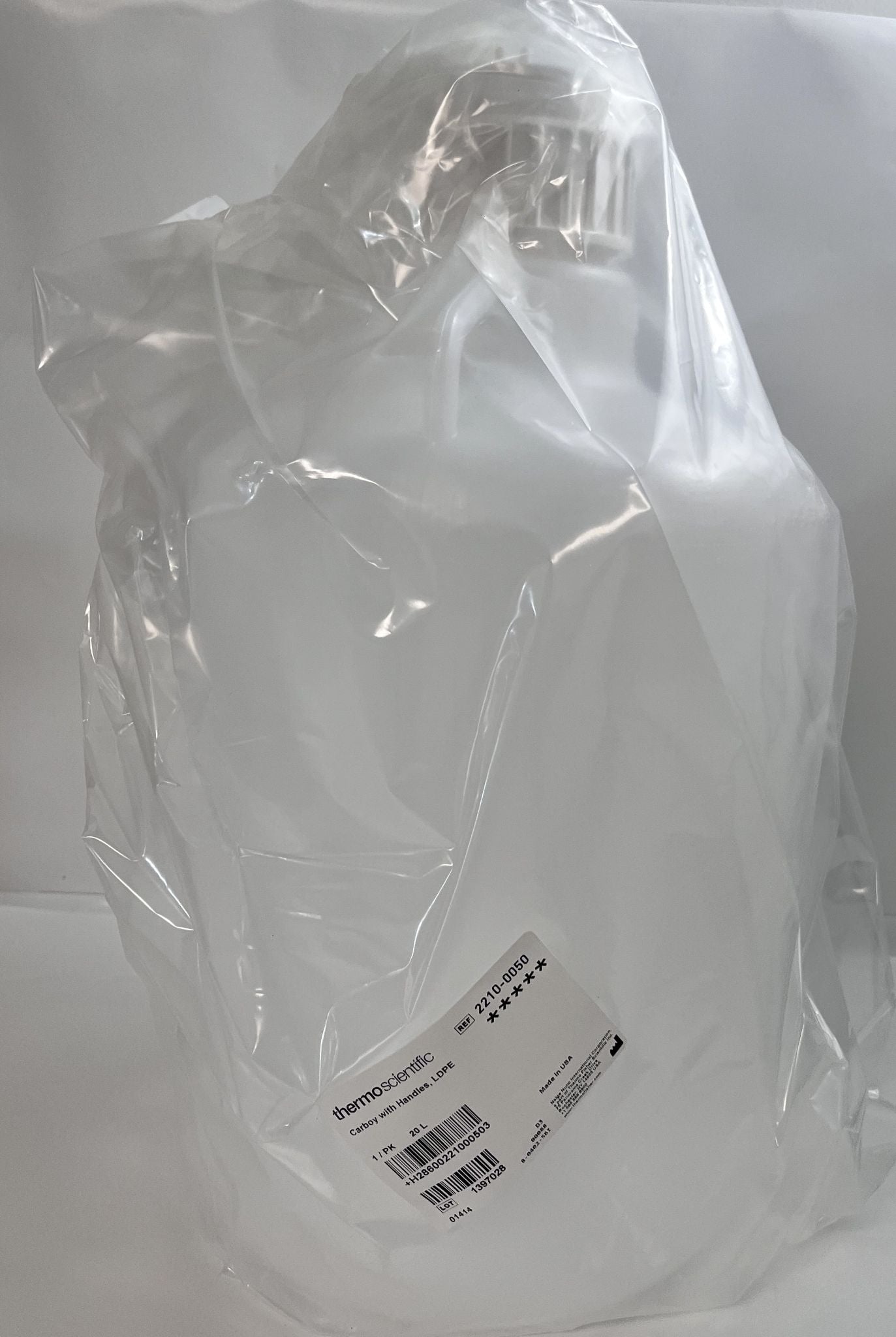 Thermo Scientific 2210-0050 Nalgene Carboy with Handles White, 20L, 1/Pk