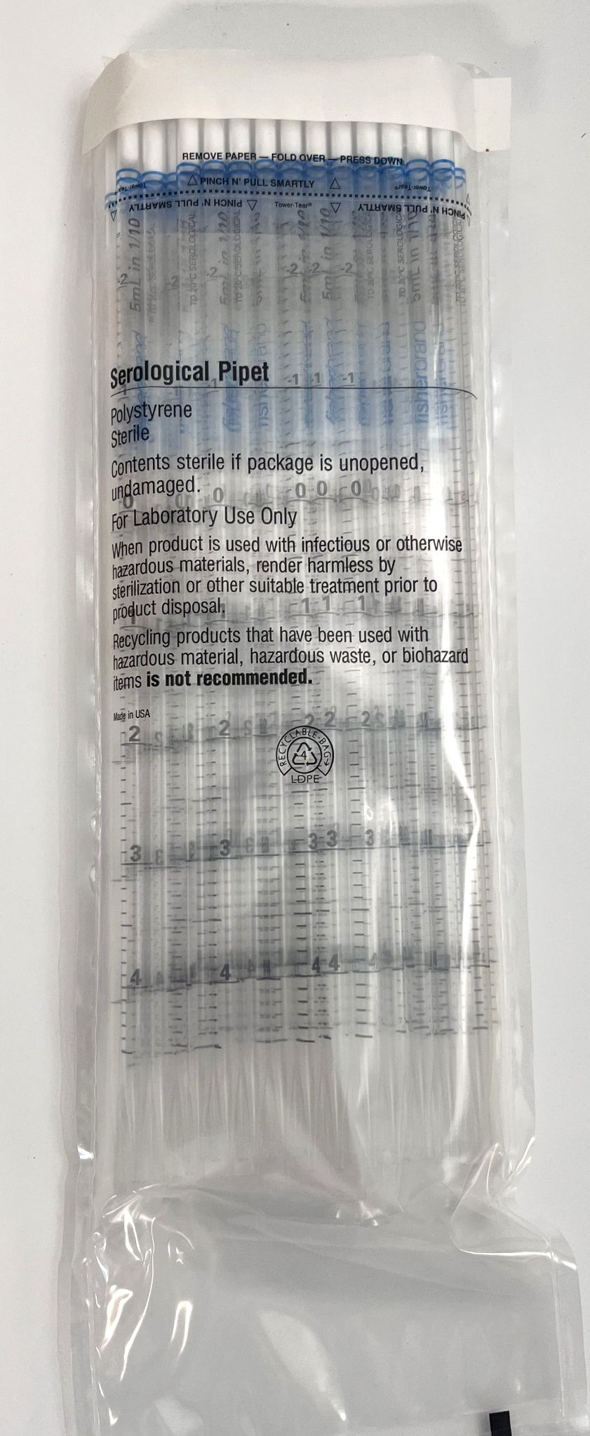 Fisherbrand 5mL Sterile Polystyrene Serological Pipets, Bulk, 500/Case