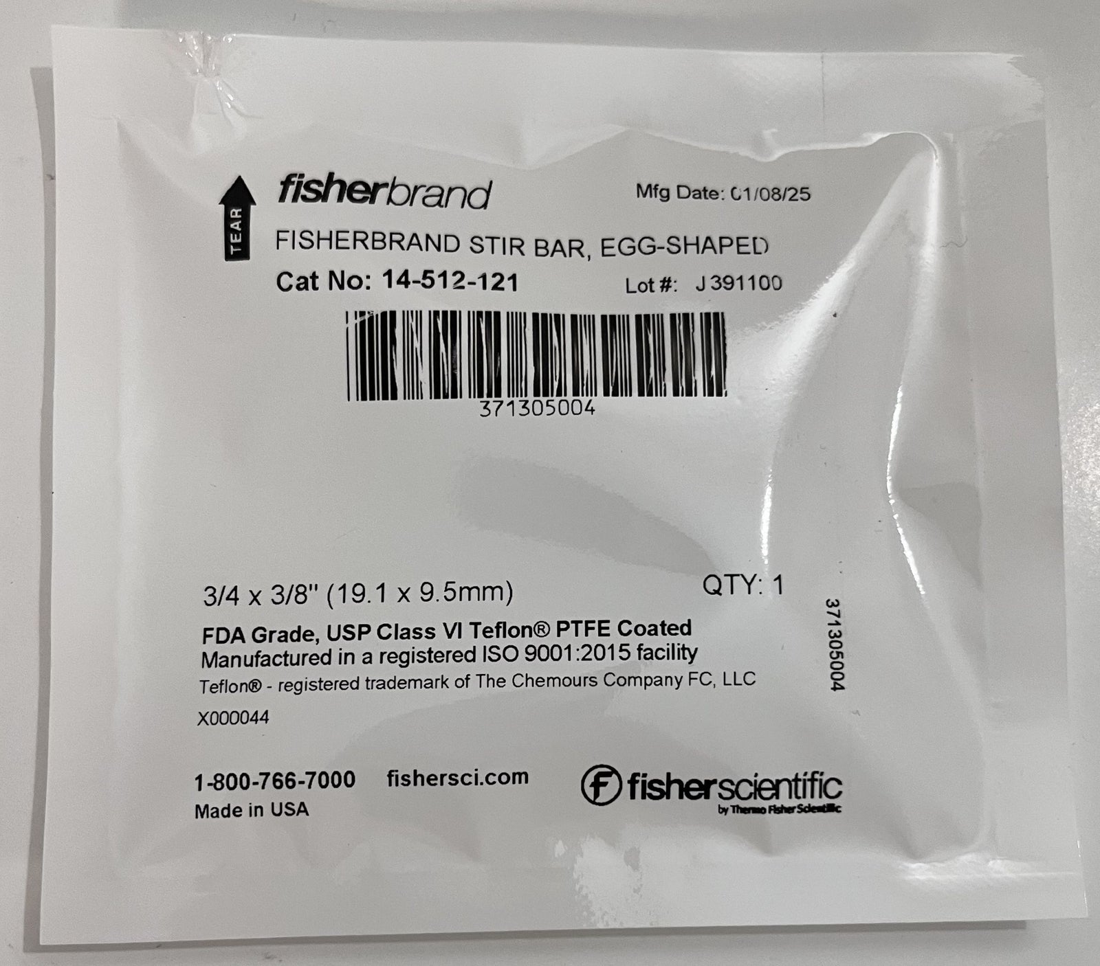 Fisherbrand 14512121 Spinbar, Stirring Bar, Teflon, Egg-Shaped 3/4" x 3/8" (Lot of 50)