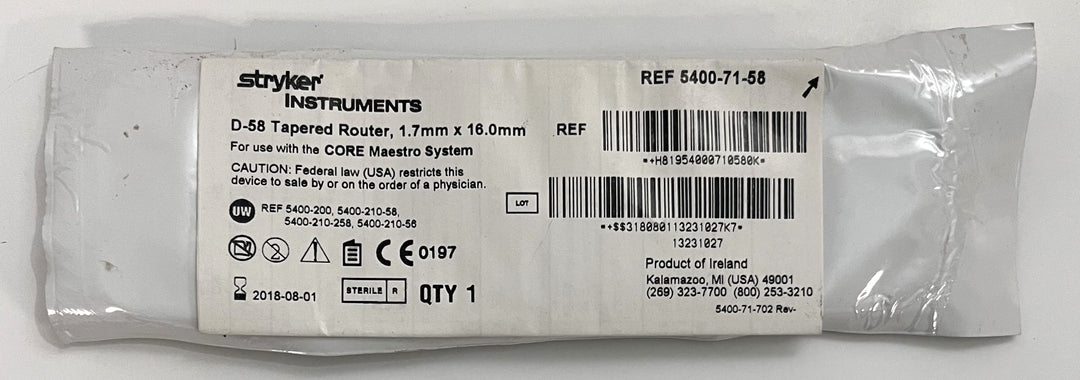 Stryker 5400-71-58 D-58 Tapered Router, 1.7mm x 16mm, for training or research purposes.