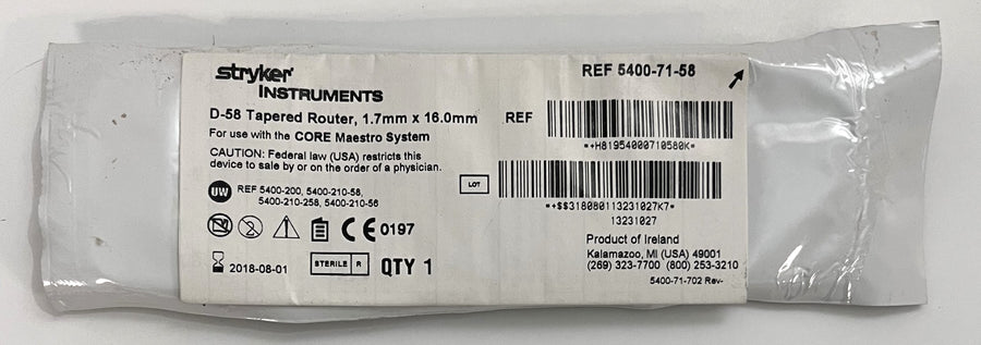 Stryker 5400-71-58 D-58 Tapered Router, 1.7mm x 16mm, for training or research purposes.