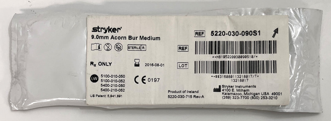 Stryker 5220-030-090S1 9.0mm Medium Acorn Bur, for training or research purposes.