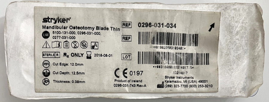 Stryker 0296-031-034 Mandibular Osteotomy Thin Blade