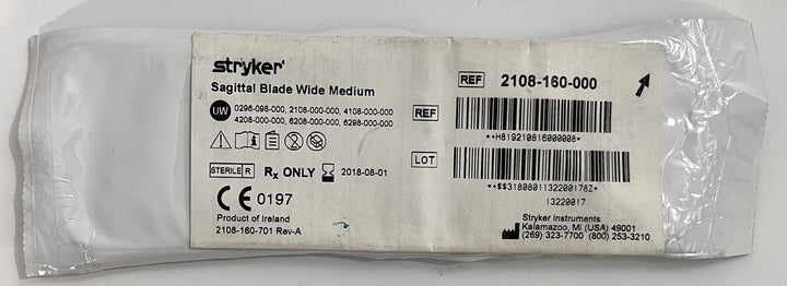 Stryker 2108-160-000 Sagittal Blade Wide Medium, for training or research use.