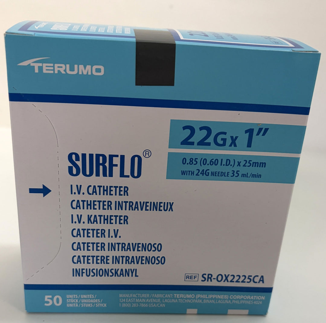 22G x 1" Ref SR-OX2225CA Terumo Surflash IV Catheter (50-Box)