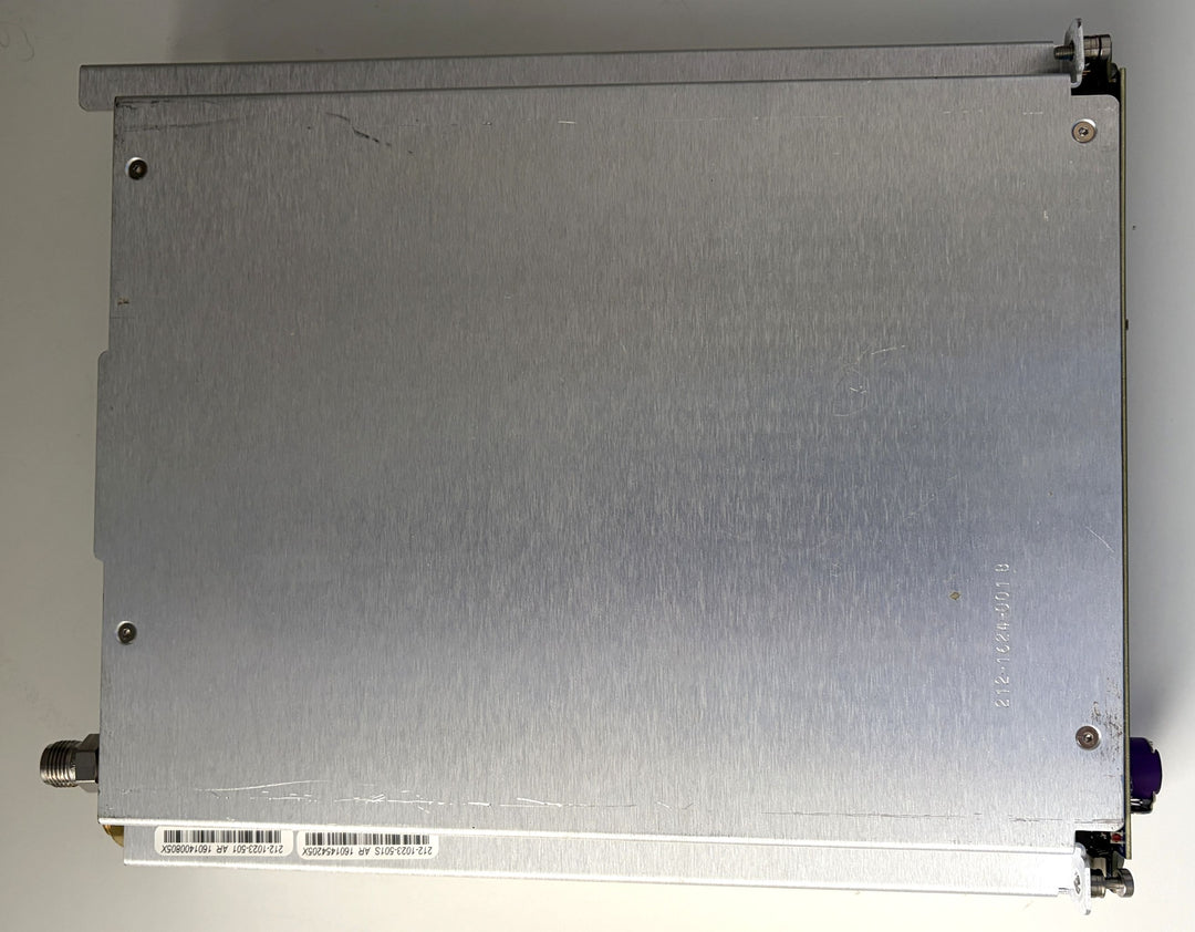 Metallic electronic device with connectors on a gray background