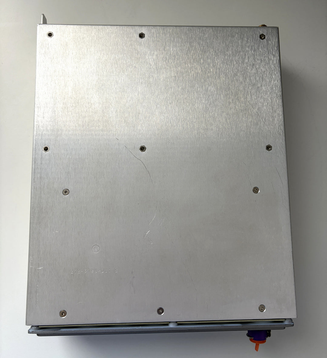 Metal box with screws on a white background