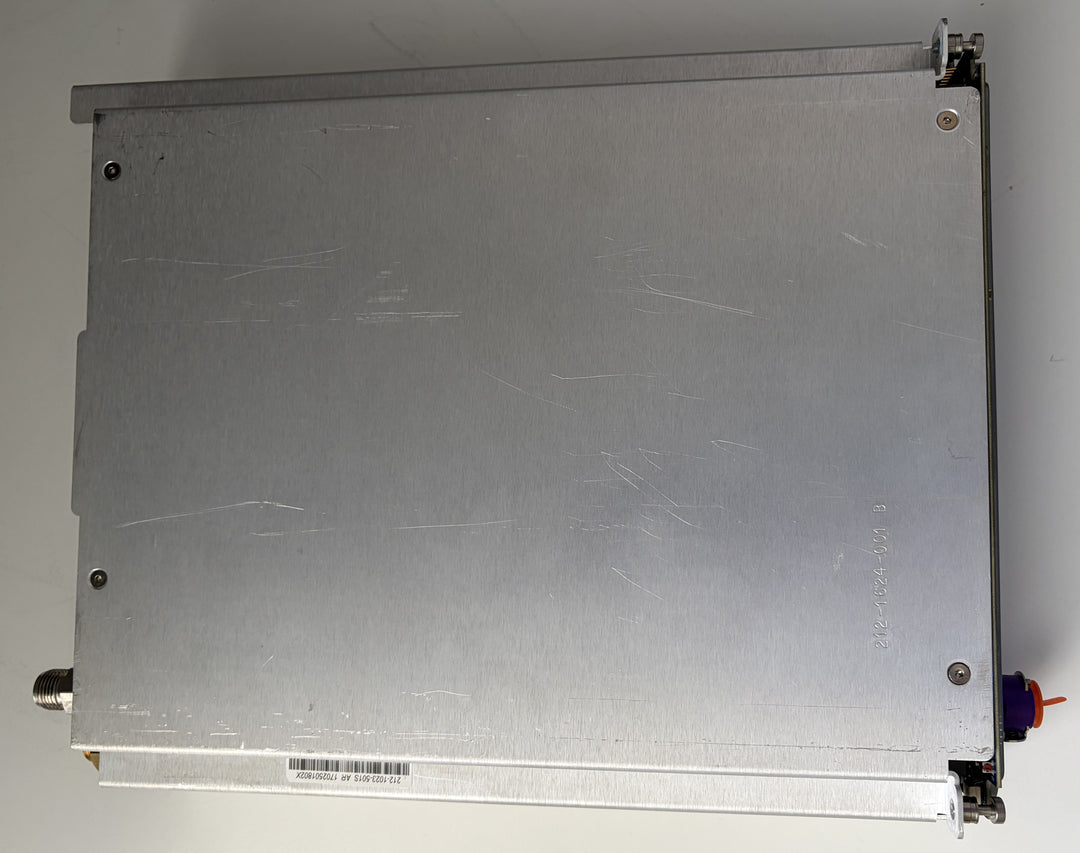 Metallic rectangular object with a label on a white background