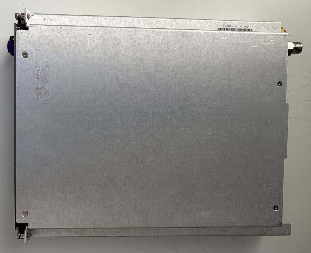 Metallic rectangular object with screws on a white background
