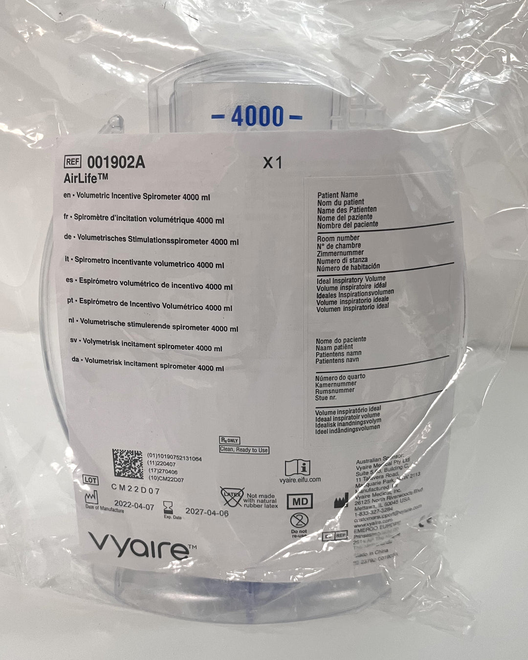 Vyaire 001902A Volumetric Incentive Spirometer 4000ml (12-Pack)