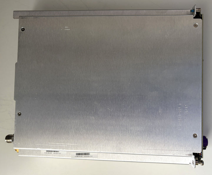 Metallic rectangular object with visible branding on a white background