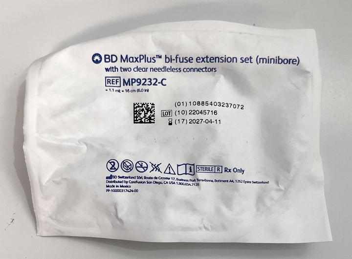 MaxPlus MP9232-C Bi-Fuse Minibore Extension Set w/ 2 Needleless Ports (50-Pack)
