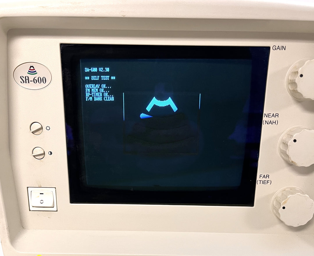 Medison SonoAce SA-600 Portable Ultrasound Machine with transducer, foot switch, and printer.