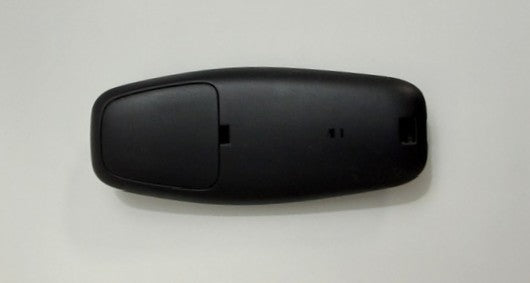 Black Lucid keyless entry remote with a smooth plastic casing, shown from the top view on a plain light background.