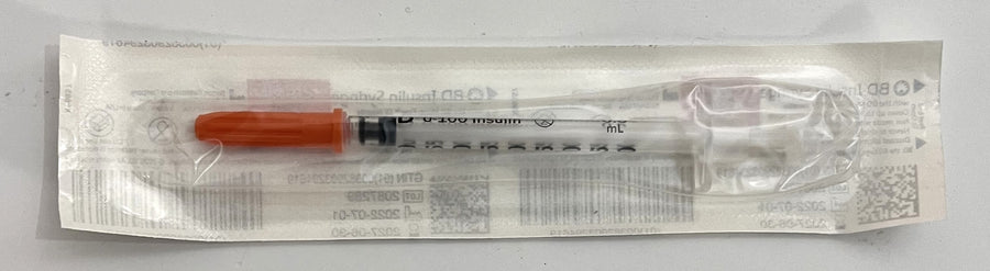 BD 329461 Micro-Fine Syringes 28G x 1/2", 100 per box, for precise insulin delivery.