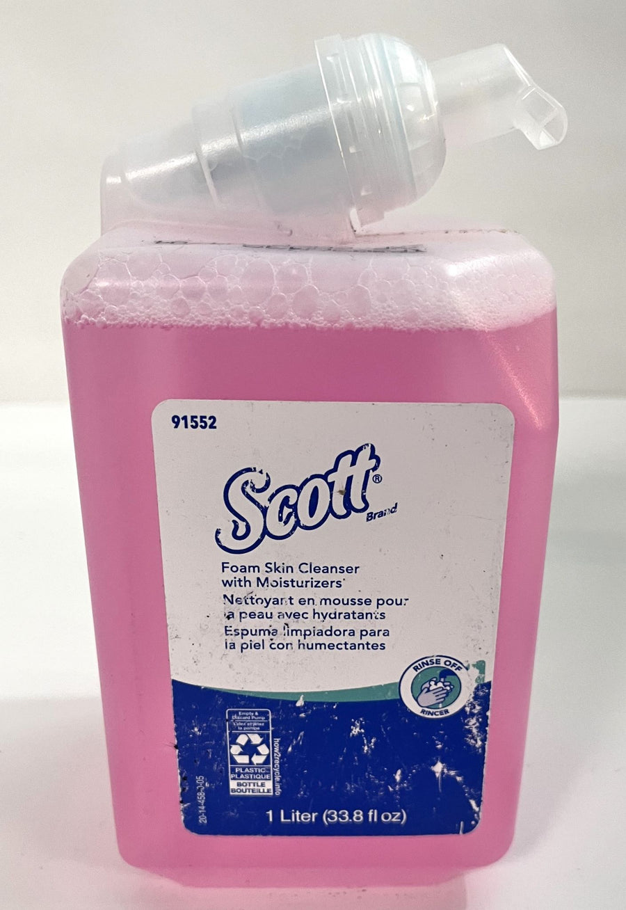 Scott 91552 foam hand soap skin cleanser with moisturizers, 33.8 oz, 6-pack, effective for clean hands.