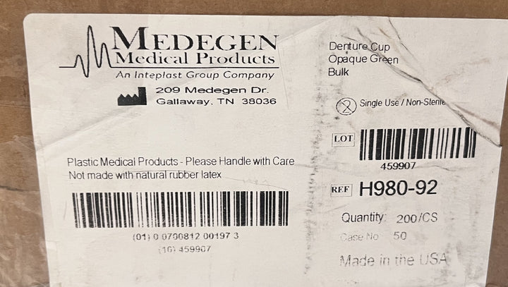 Medegen H980-92 Denture Cup Opaque Green Bulk (200/Case)