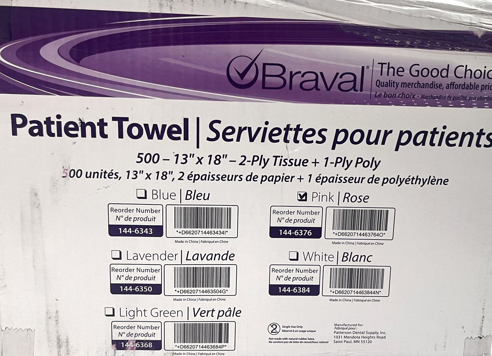 Disposable Dental Patient Bib Towels, 2+1 Ply, 13"x18", Pink, 500 Ct (4 Bags)