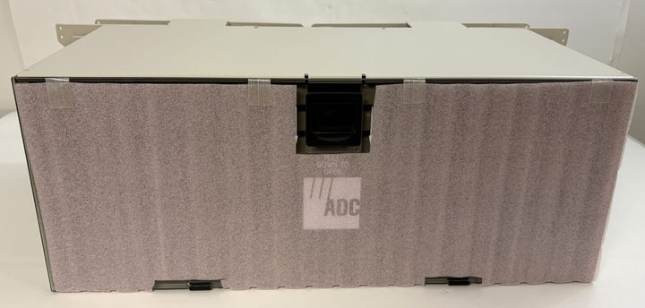 Gray metal ADC optical distribution frame chassis block with front latch and PHENTERSALES branding, designed for industrial electrical and communication applications.