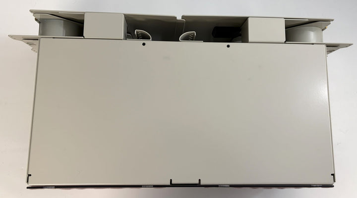 Top view of a beige metal chassis frame featuring internal mounting brackets and cable management components, suitable for industrial or electrical applications from PHENTERSALES.