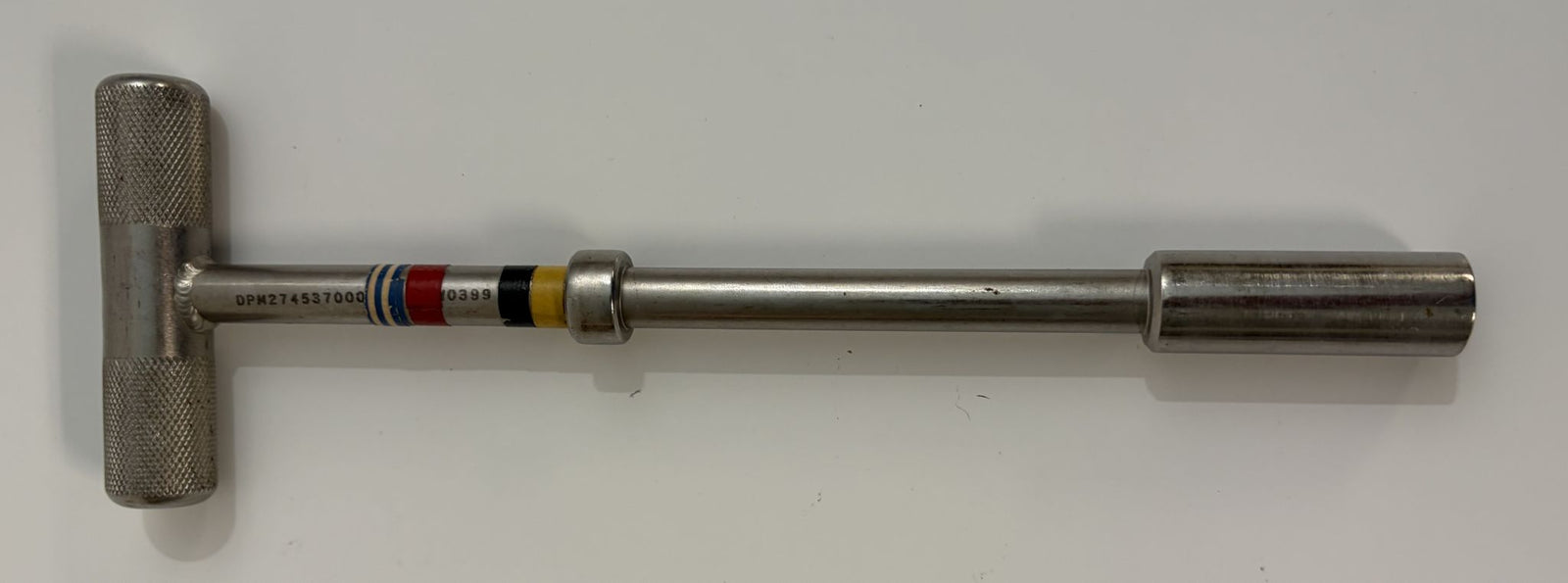 Orthopedic T-handle hex driver with cannulated shaft, designed for precision bolt extraction, metal construction, branded by PHENTERSALES for medical and industrial use.
